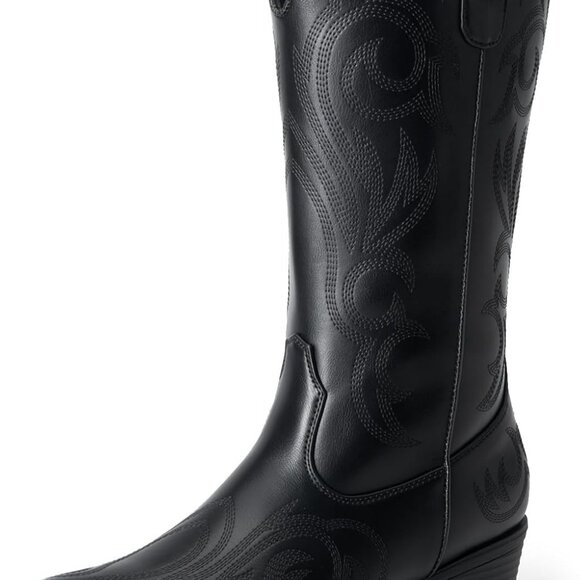 Women's Mid Calf Cowgirl Boots with Embroidery - Picture 1 of 7
